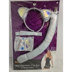 Spirit Halloween Holographic Cat Kit Ears Tail Choker Gloves Costume Accessory